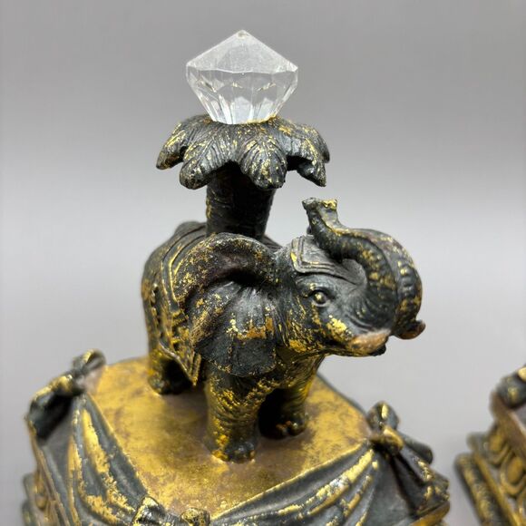 Vintage Elephant Monkey Trinket Boxes British Colonial Resin Gilded Velvet Lined - Picture 4 of 12